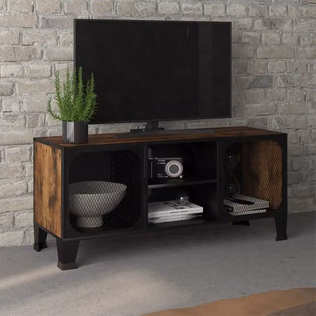 Berkfield Home Industrial TV Cabinet in Rustic Brown, Metal and MDF, W: 105 cm, D: 36 cm, H: 47 cm – 1