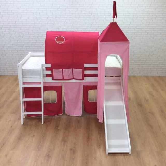 Comfy Living White Single Pine Midsleeper Bed with Slide, W/D/H: 90 x 190 cm