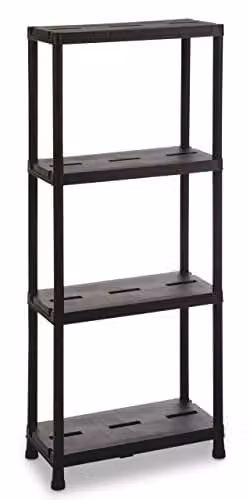 TOOMAX Black Resin 4-Shelf Freestanding Storage Unit, W/D/H: 60 x 30 x 138 cm