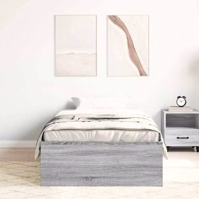 Berkfield Home Modern Bed Frame in Grey Sonoma, W/D/H: 100 x 203 x 35 cm