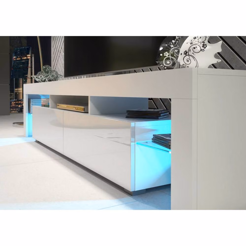 Mex Furniture LTD Nova TV Unit in White with Glossy Doors and LED Lights, W: 200 cm, H: 45 cm, D: 35 cm – 3