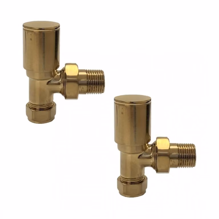 Royal Bathrooms Brushed Brass Angled Radiator Valve Pack 1/2 inch, 15mm
