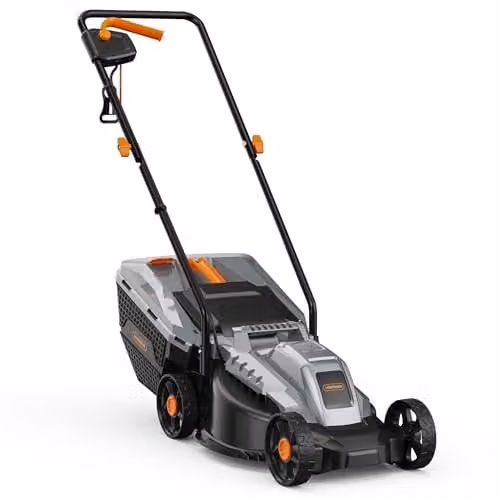 VonHaus 1200W Electric Corded Lawn Mower with 30L Collection Bag and 320mm Working Width in Grey, Black and Orange