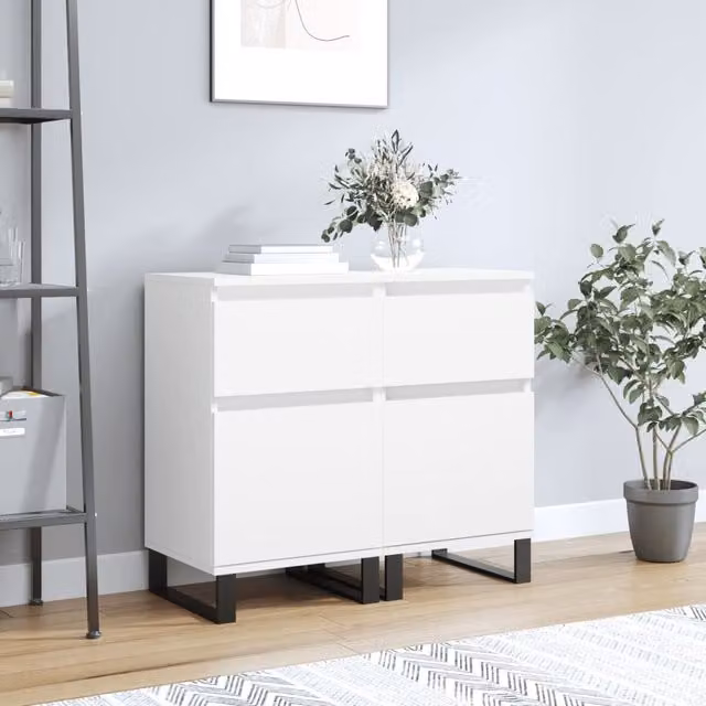 Berkfield Home Set of 2 White Modern Sideboards, W/D/H: 40 x 35 x 70 cm