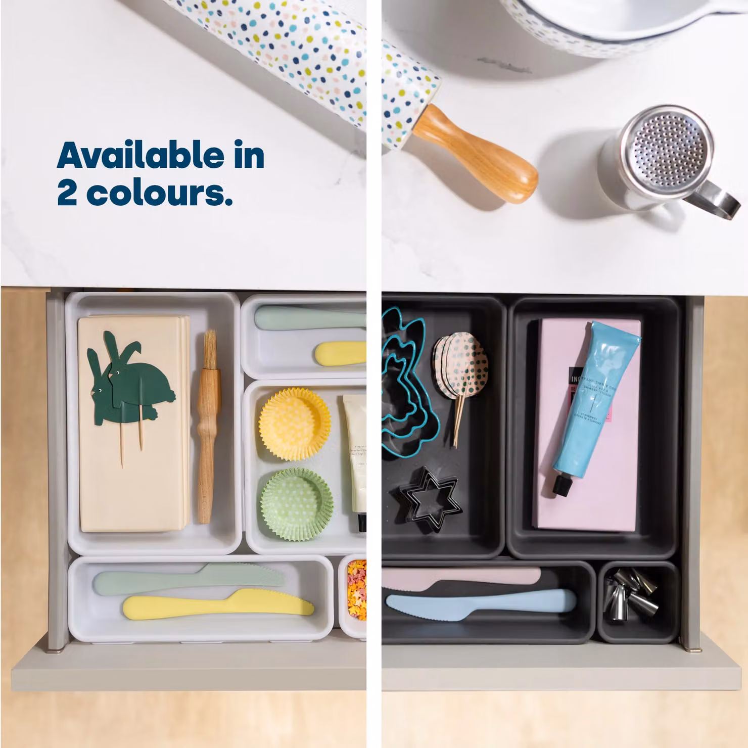 LIVIVO 8-Piece Interlocking Grey Plastic Drawer Organiser and Divider Set – 3