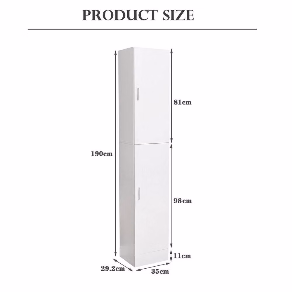 Havendro White High Gloss Freestanding Tall Bathroom Cabinet with Hinged Doors and Internal Shelves – 2