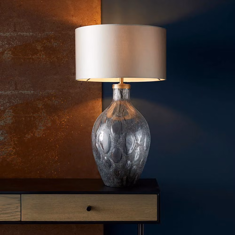Loops Large Charcoal Tinted Glass Table Lamp with Antique Brass Metalwork – 2