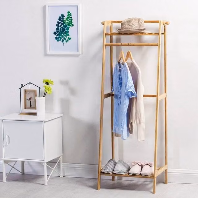 KORVIXA Bamboo Wood Clothes Rail Rack in Brown, Width: 50 cm