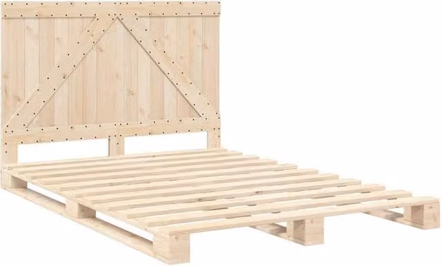 Berkfield Home Beautiful Bed Frame with Headboard in Natural Pine, W/D/H: 140 x 200 x 104 cm – 1