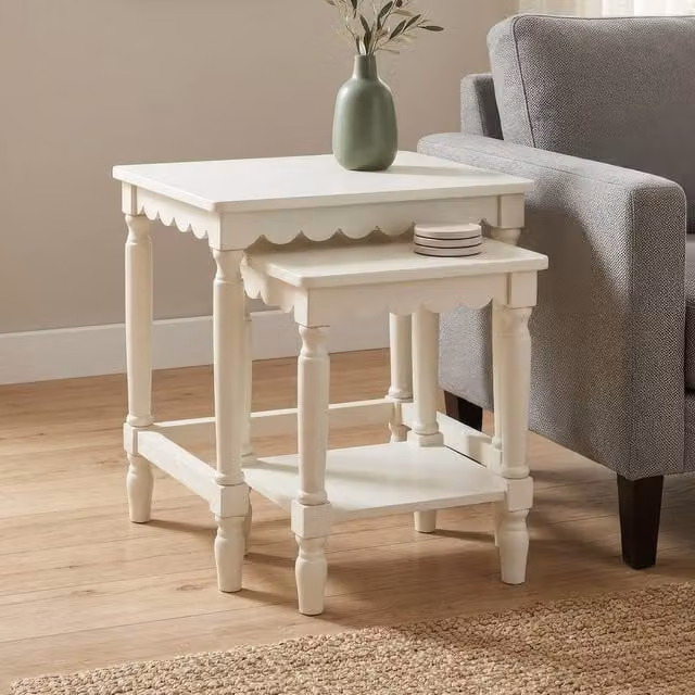 Scottish Everlastings Ltd Ivory Scalloped Edge Nesting Tables, Set of 2 – 1