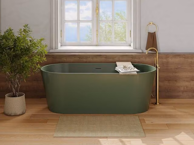 LUZECA Oval Freestanding Acrylic Bathtub with Apron, Green, W/D/H: 159 x 74 x 56 cm