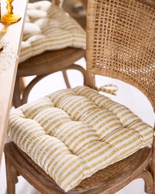 Dibor Vintage Style Yellow Striped Quilted Garden Chair Seat Pad, W/D: 40 x 40 cm
