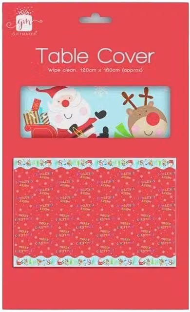 Giftmaker Santa Claus Christmas Party Rectangular PVC Tablecloth in Red and Multicolour, W: 180 cm, D: 120 cm – 1
