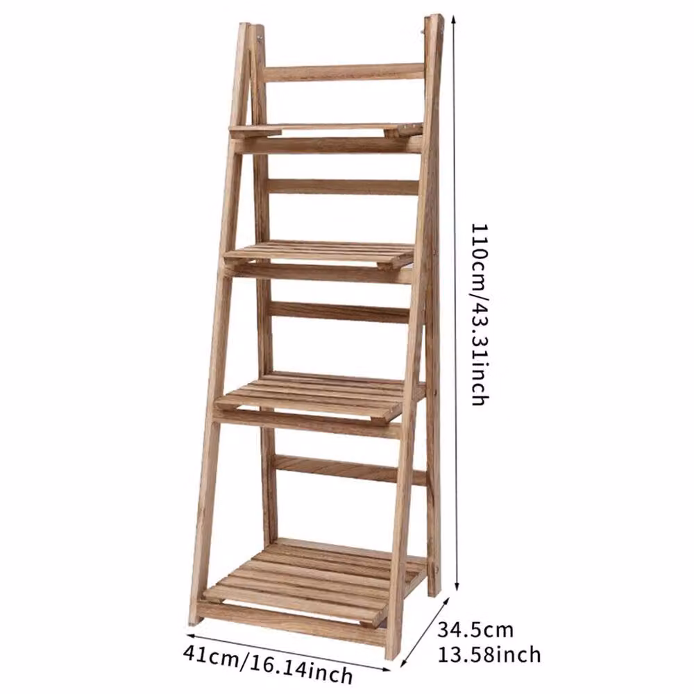 VOGREX 4-Tier Foldable Wooden Ladder Shelf Planter and Storage Rack in Brown, W/D/H: 34.5 x 34.5 x 110 cm – 2