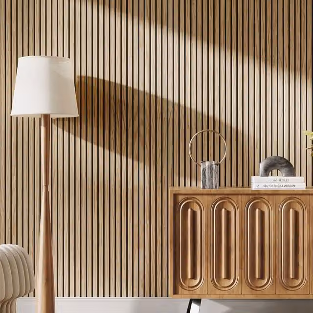Livingandhome Self-Adhesive Wood Grain Acoustic Cladding Panel in Black or Brown PVC