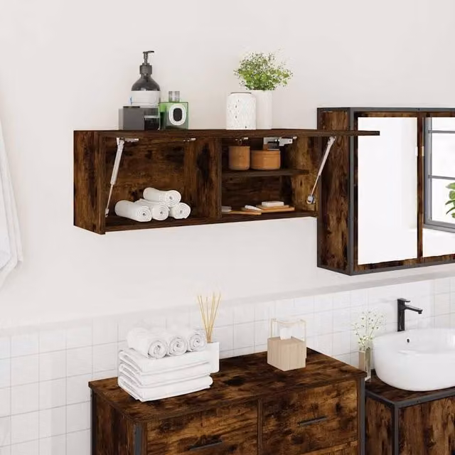 Berkfield Home Smoked Oak Bathroom Wall Cabinet, Brown, W: 80 cm, D: 25 cm, H: 30 cm