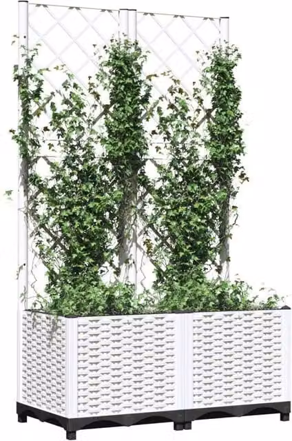 Berkfield Home Garden Planter with Trellis and Climber, White, W: 80 cm, D: 40 cm, H: 136 cm
