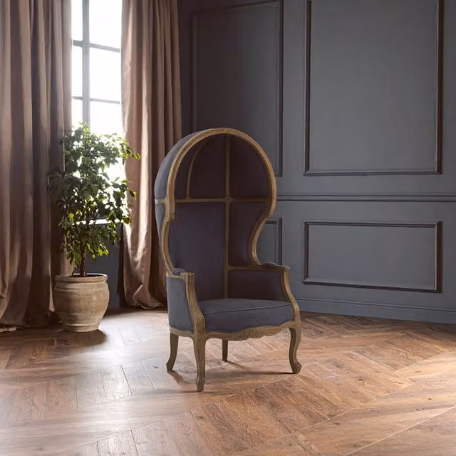 Orsina Cabra Grey Fabric Dome Chair with Armrests and Solid Wood Frame – 1