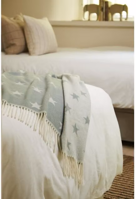 Tweedmill Baby Merino Wool Blanket in Green and Grey Geometric Star Pattern