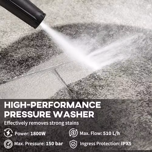 DURHAND 1800W High Pressure Washer, 150 Bar, 510 L/h Flow, Green – 3
