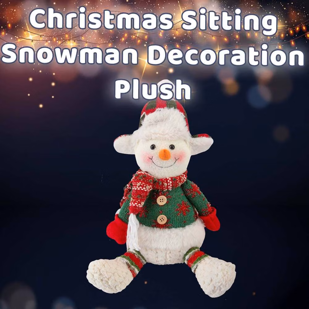 VFM e-Store Christmas Sitting Snowman Plush Decoration in White and Red, H 19 cm x W 22.5 cm – 2