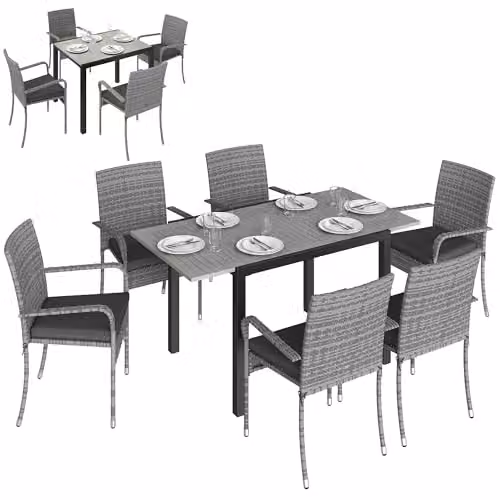 Outsunny 7 Piece Rattan Garden Furniture Set with Acacia Wood in Grey – 1