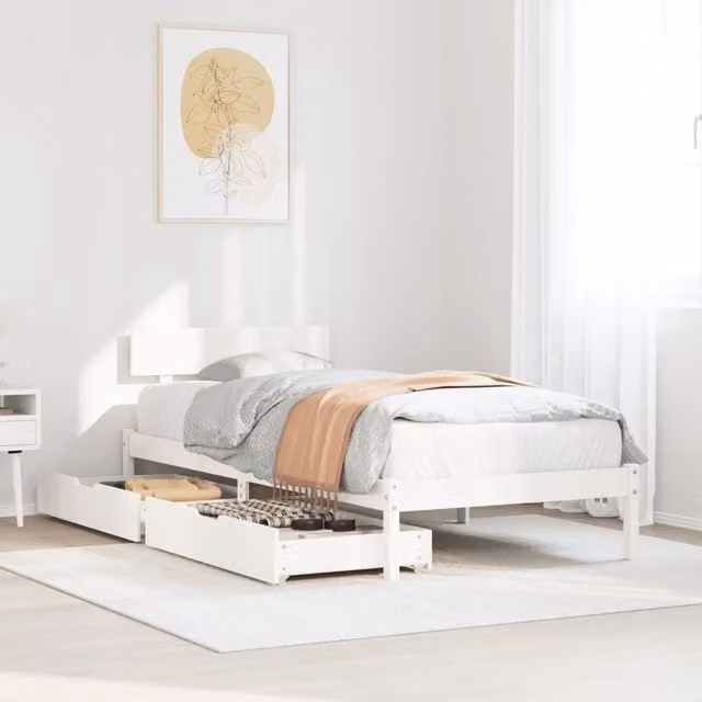 Berkfield Home Single Solid Wood Pine Bed Frame in White, W/D/H: 90 x 190 cm