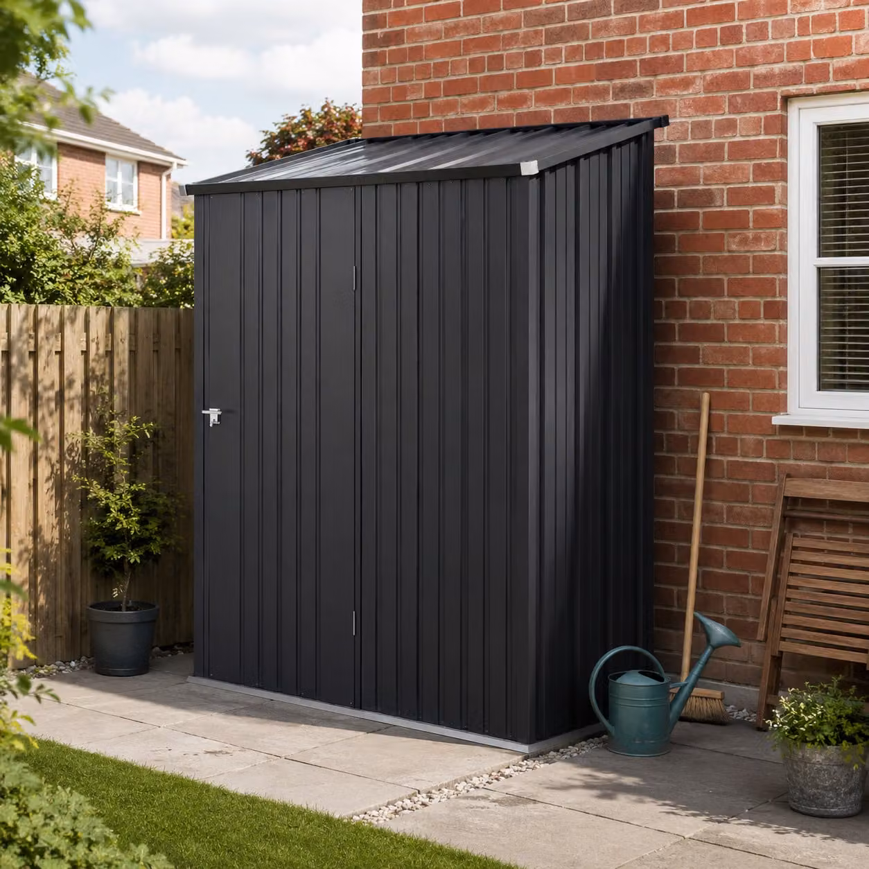 Outsunny Galvanised Steel Outdoor Storage Shed with Lockable Single Door in Grey or Black – 2