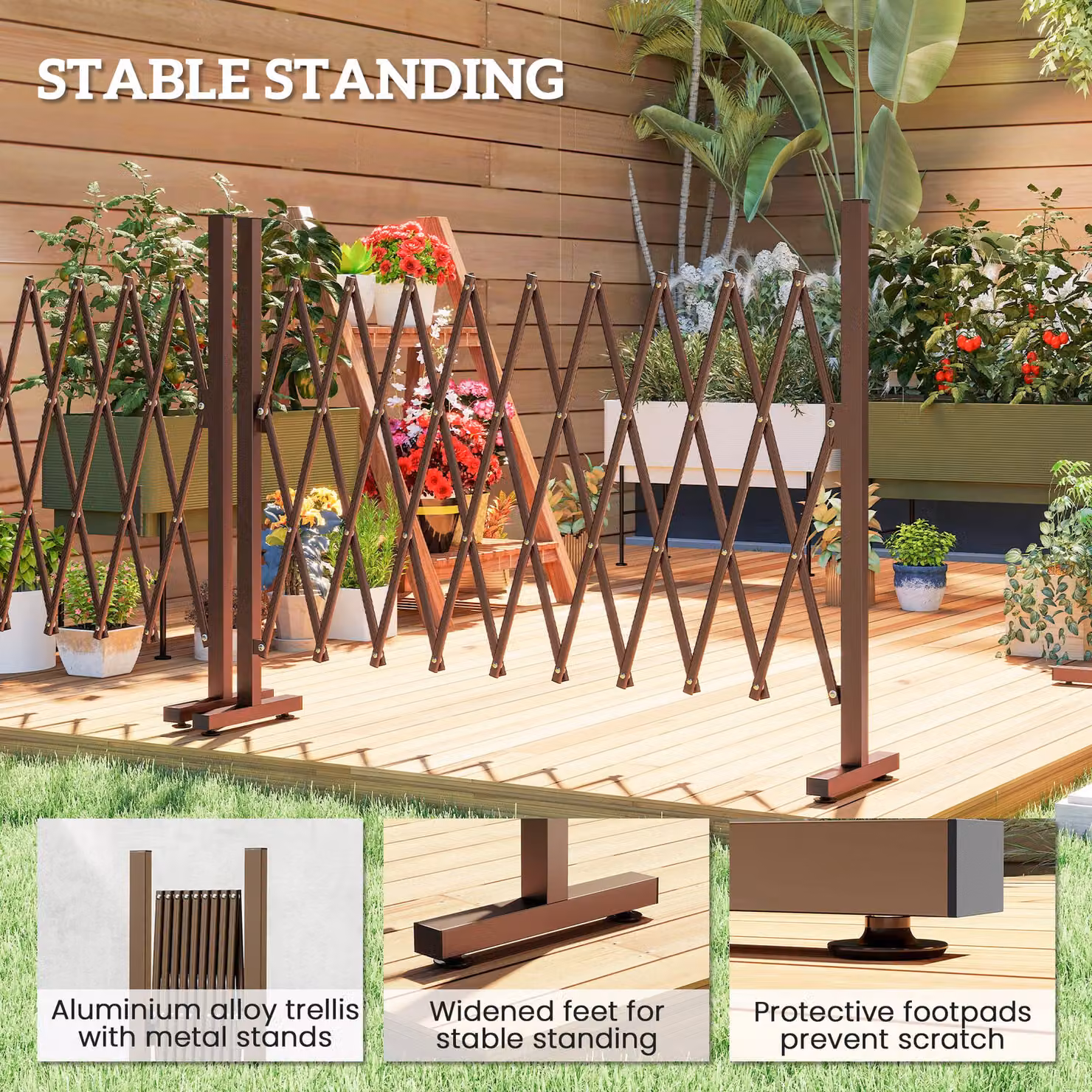Outsunny Expanding Trellis Fence, Freestanding Movable Foldable Garden Screen Panel in Dark Brown, W: 250 cm, H: 103.5 cm – 5