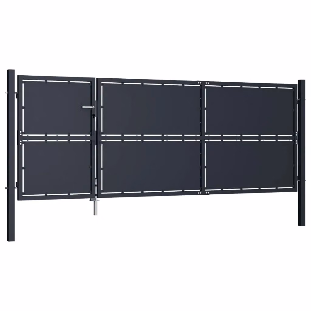 Berkfield Home Anthracite Steel Swing Garden Gate, W: 350 cm, H: 125 cm – 2