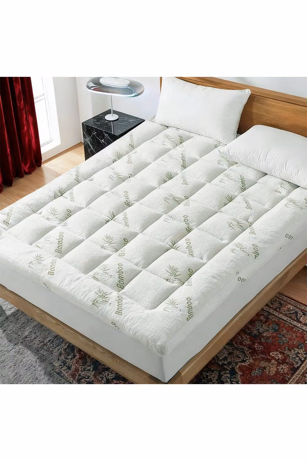 Living and Home White Floral Printed Bamboo Mattress Topper, King Size – 2