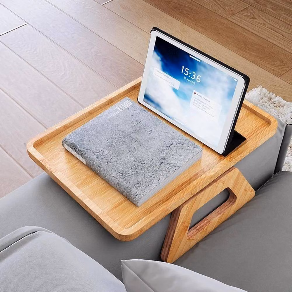 FORGEVIO Solid Bamboo Sofa Arm Nest Tray, Brown, W: 33 cm, D: 23 cm – 2