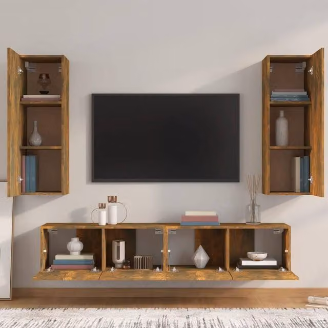 Berkfield Home Classic 4 Piece TV Cabinet Set in Smoked Oak Brown Engineered Wood – 1