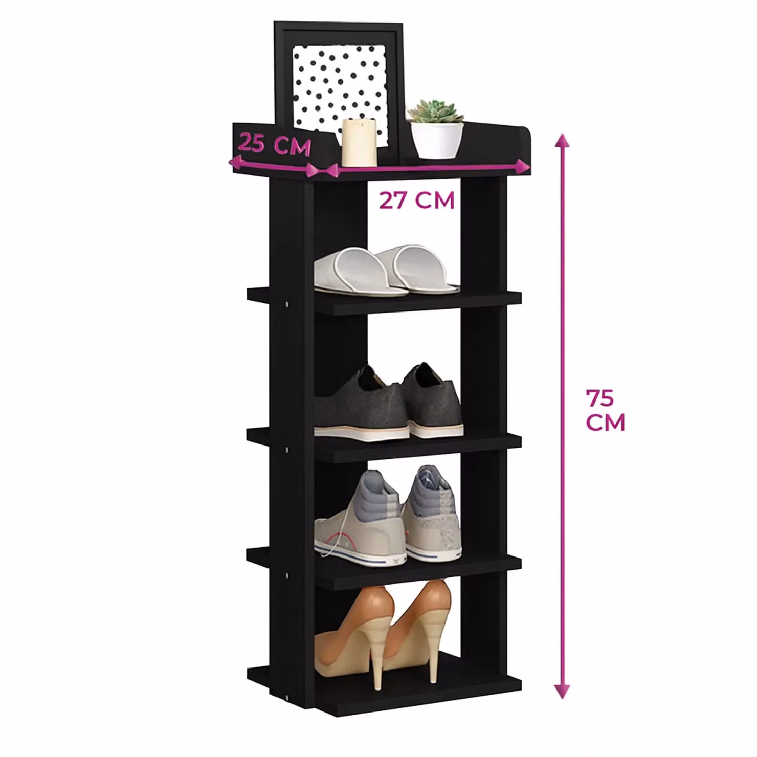 Neo 5 Tier Black Wooden Shoe Rack Storage – 4
