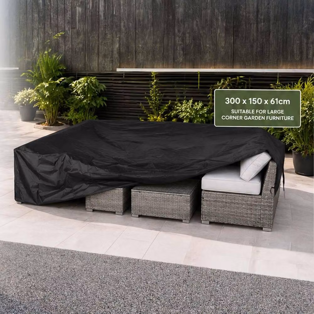 Furnishings For Less UK Waterproof Black Oxford Fabric Corner Sofa Garden Rain Patio Cover W/D/H: 300 x 150 x 61 cm – 3