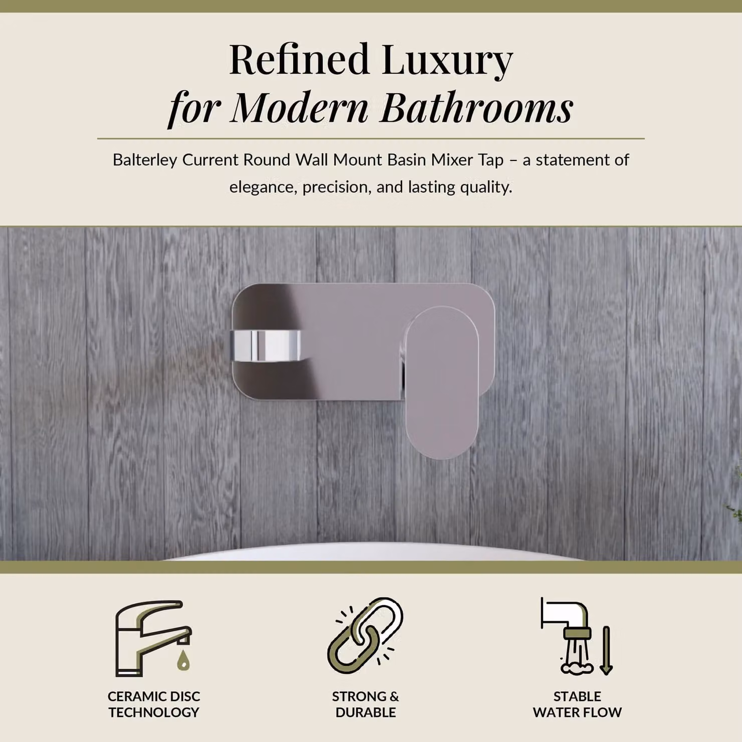 Balterley Current Round Wall Mount 2 Tap Hole Basin Mixer Tap with Back Plate in Chrome Silver – 2