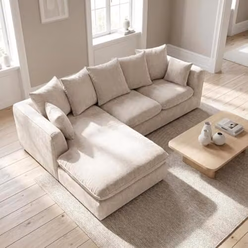 Abakus Direct Lucas Right Facing Corner Sofa in Cream Water Repellent Velvet Chenille – 2
