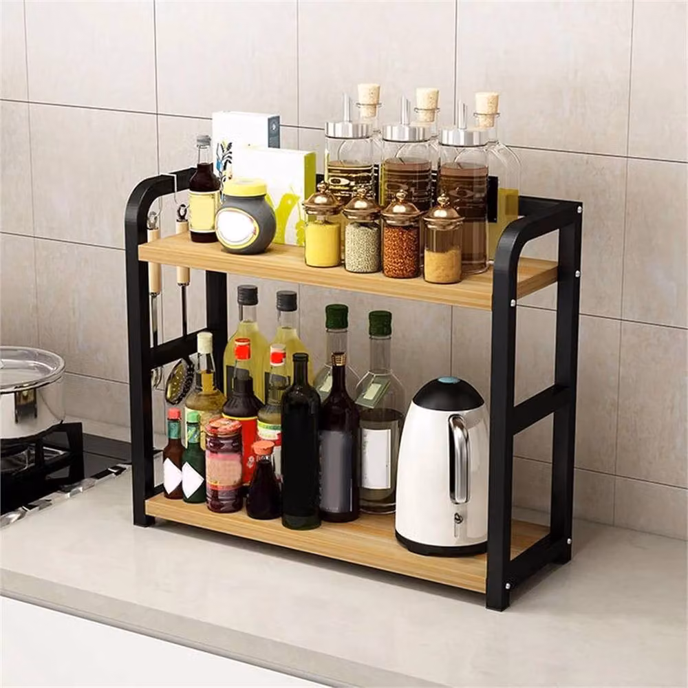 Nordara 2-Layer Kitchen Storage and Spice Rack Countertop Organiser, Brown, W: 40 cm, D: 30 cm, H: 42 cm – 3