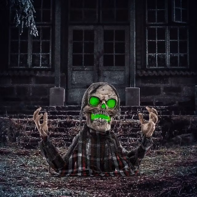 HOMCOM Groundbreaker Skeleton Halloween Animatronic Prop in Grey and Green