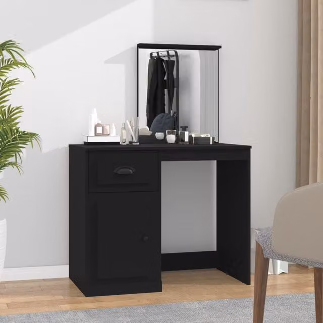 Berkfield Home Modern Black Dressing Table with Mirror, W/D/H: 90 x 50 x 132.5 cm
