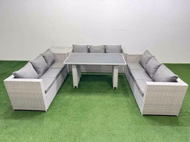Fimous Modern Grey Outdoor Garden Furniture Set with 3-Seater Sofa, Armchair, Ottoman and Coffee Table