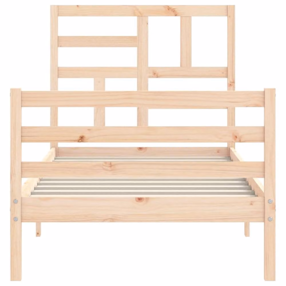 Berkfield Home Single Solid Pine Wood Bed Frame with Headboard in Brown, 90 x 200 cm