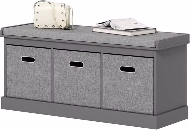 PAWNORA Grey Fabric Shoe Storage Bench with Seat