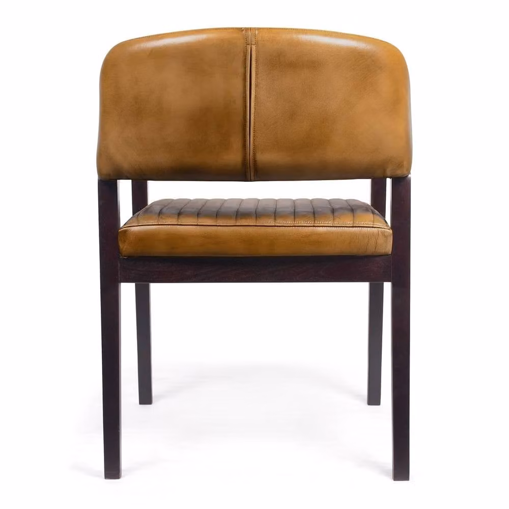 Elm Home And Garden Genuine Leather Dining Chair with Solid Wood Frame, Brown – 2