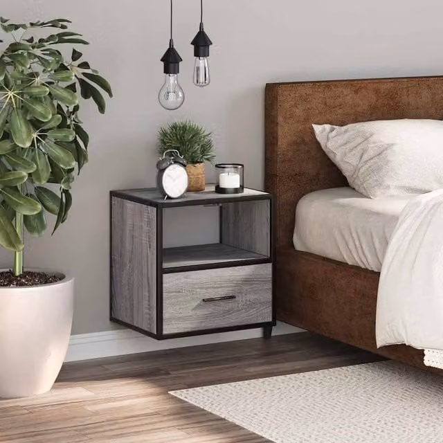 Berkfield Home Wall-mounted Bedside Cabinet in Grey Sonoma, W: 40 cm, D: 31 cm, H: 39.5 cm – 1