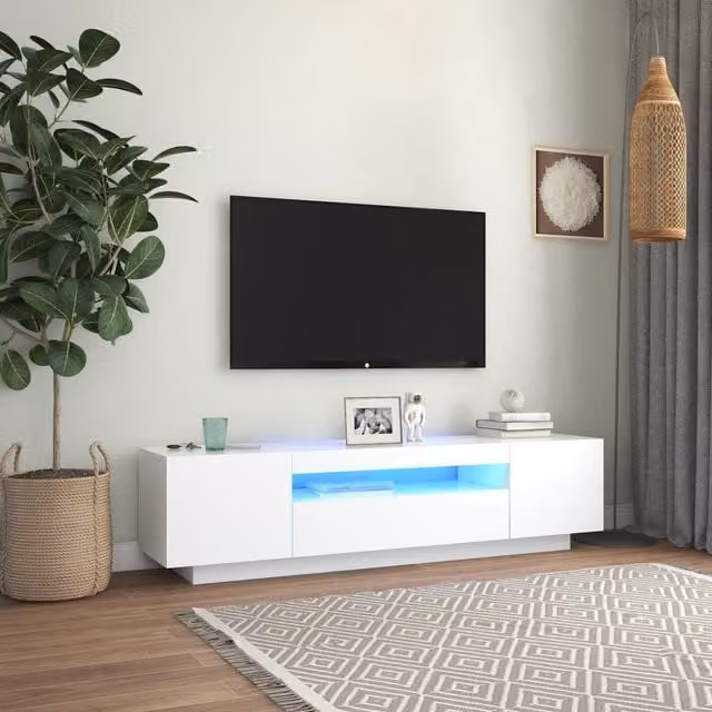 Berkfield Home Modern Glossy White TV Cabinet with LED Lights W/D/H: 160 x 40 x 40 cm