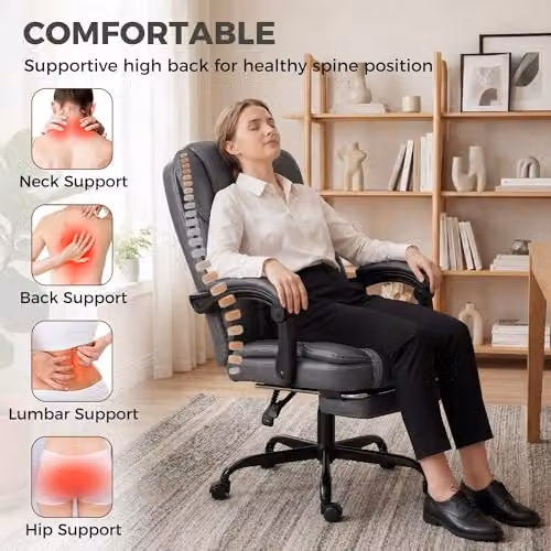 HOMCOM Grey Executive Home Office Chair with Headrest and 360 Degree Swivel – 4