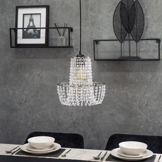 ValueLights Tegan Jewel Droplet Ceiling Pendant Light Shade with LED Bulb in Silver