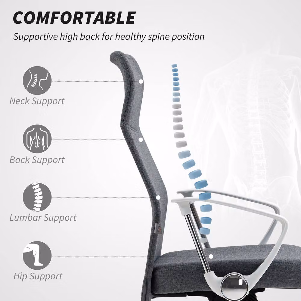 STILVORA Grey Fabric Task Chair with High Curved Back and Swivel Function, W/D/H: 65 x 63 x 120 cm – 3