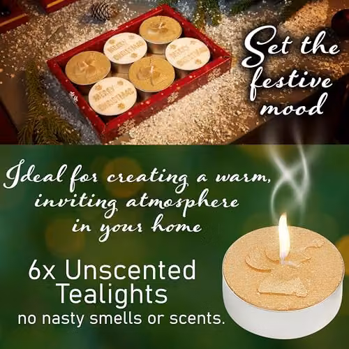 Deco Express Unscented Christmas Tealight Candle Set, 6 Pack, White and Gold – 5